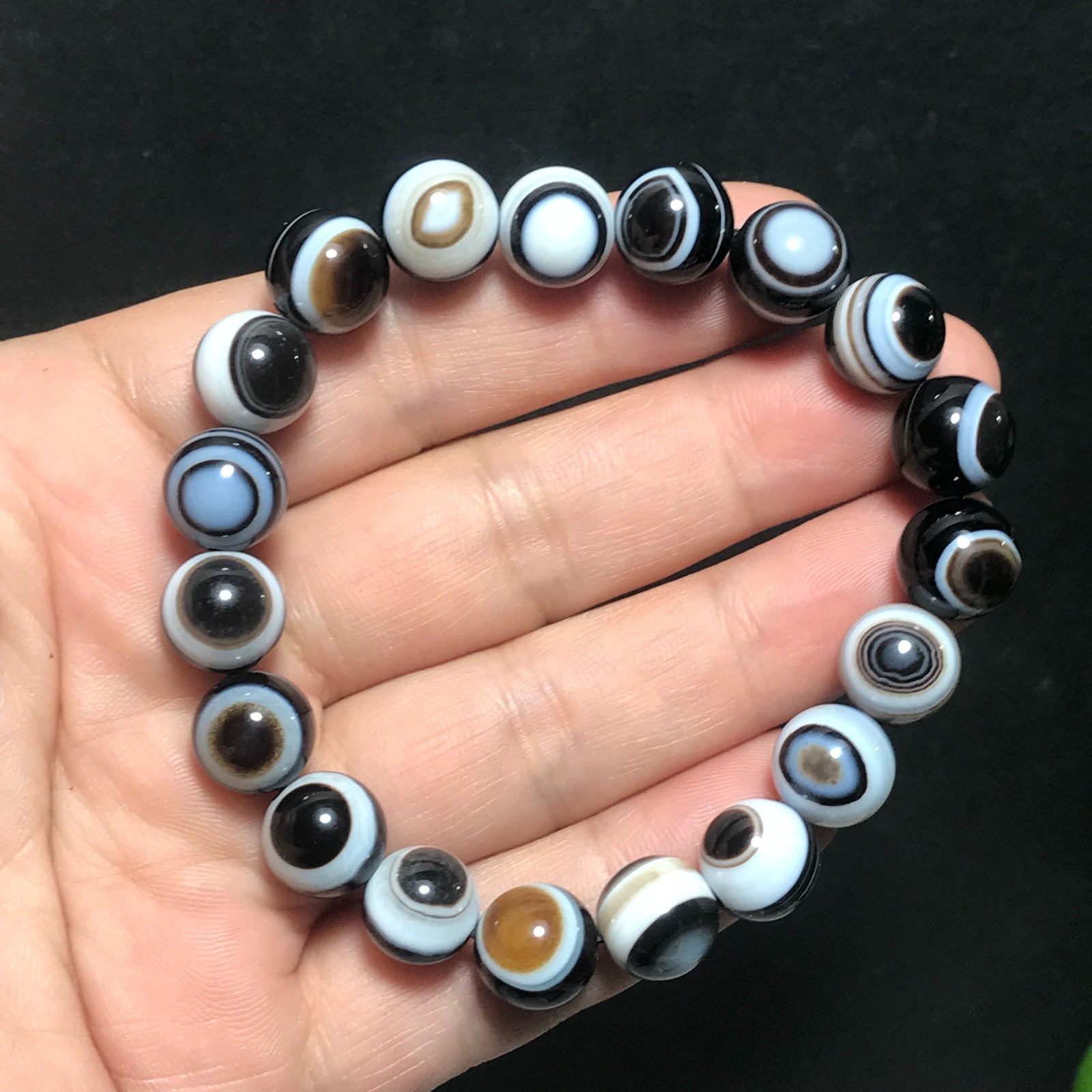 10pcs 10mm Natural Black Crazy Lace Silk Ribbon agate eye Elastic rope bracelet