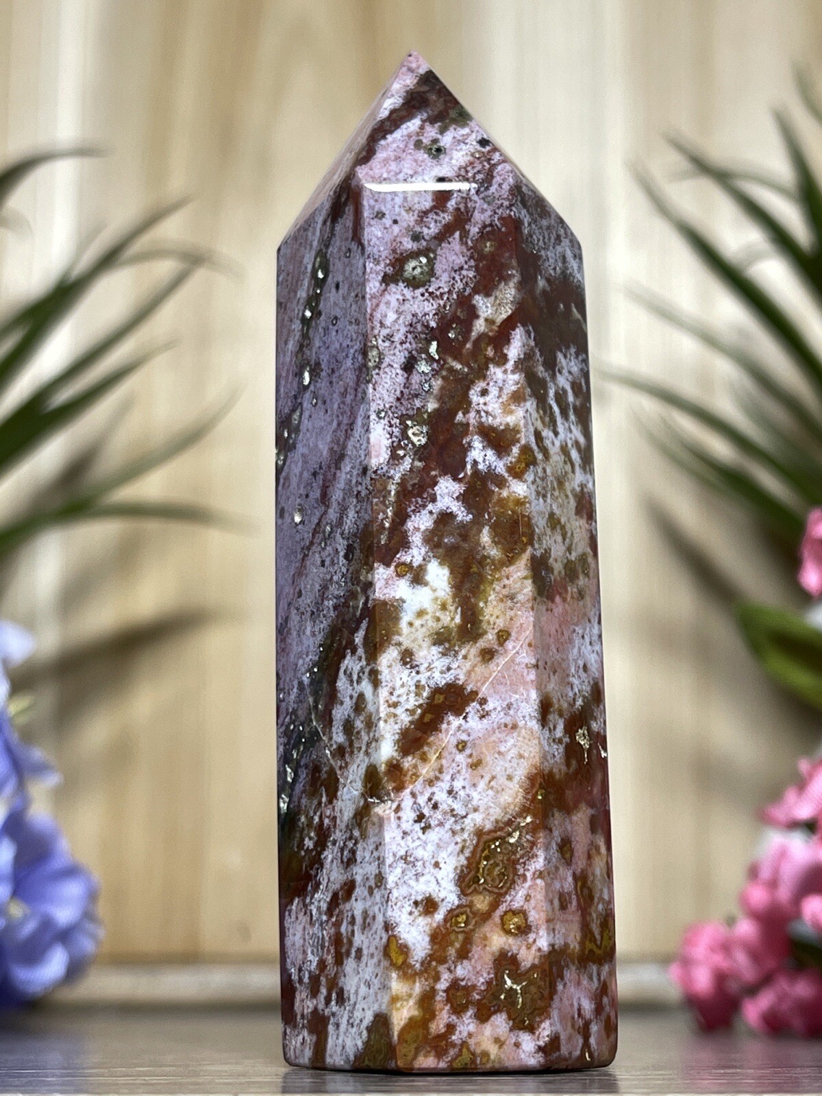 OCEAN JASPER TOWER – Mineral Point Pink Purple Chakra Crystal Witch Yoga Decor
