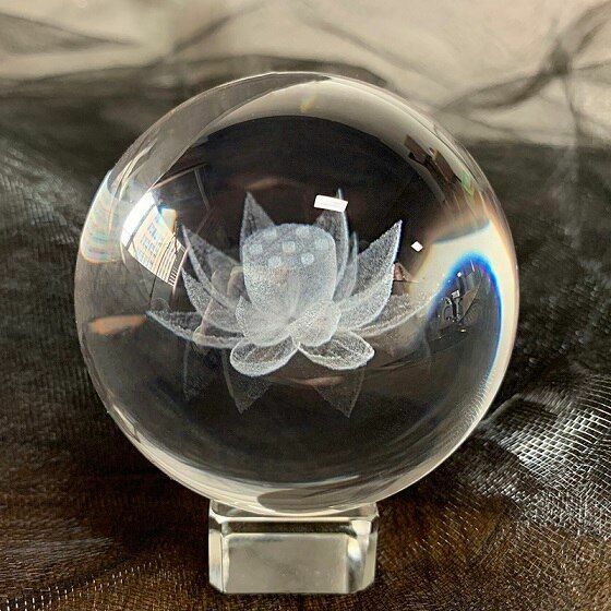 60mm Inner Carving Lotus Flower Crystal Ball Paperweight Stand Glass Sphere