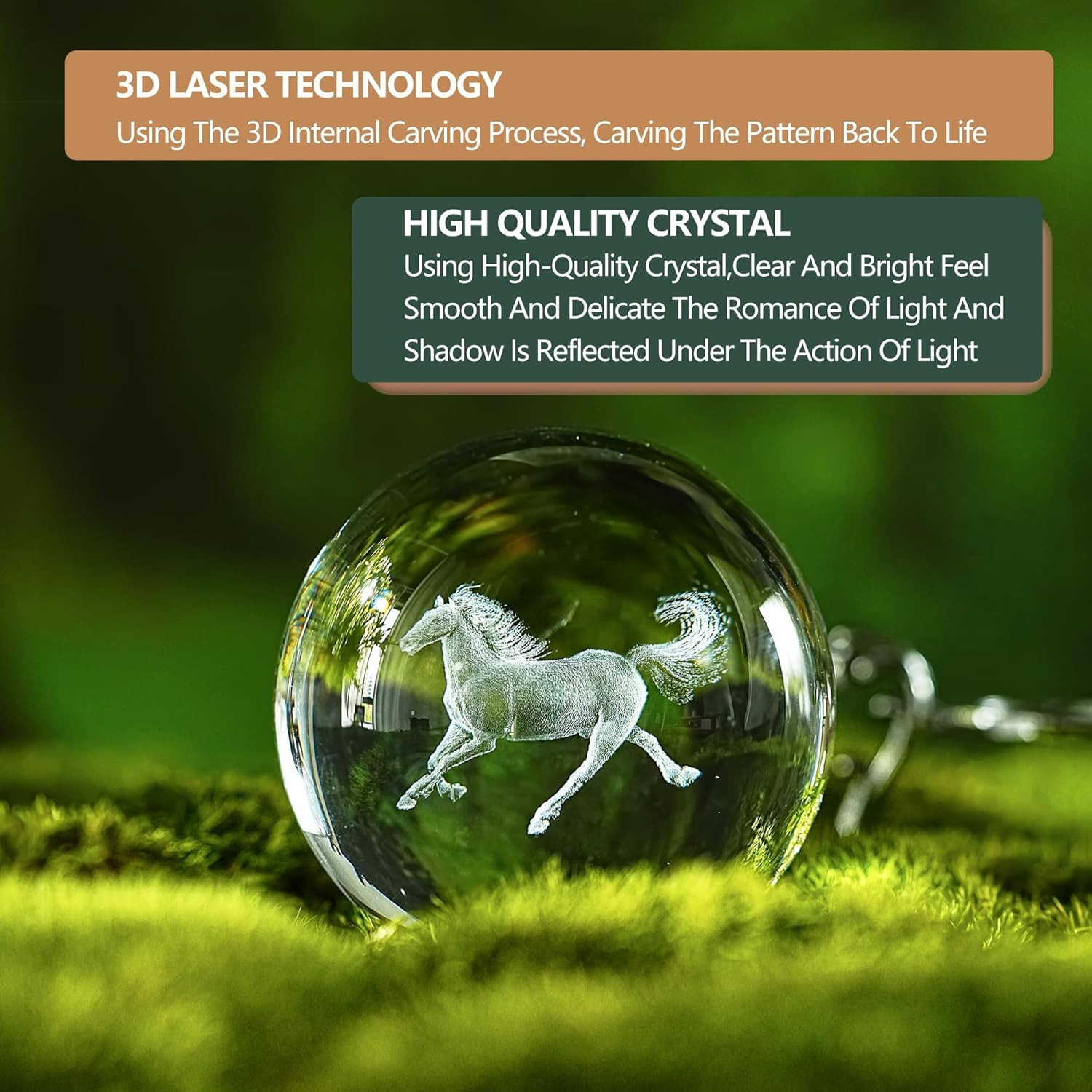60Mm 3D Horse Crystal Ball Figurines with Stand Chinese Zodiac Glass Ball Feng S