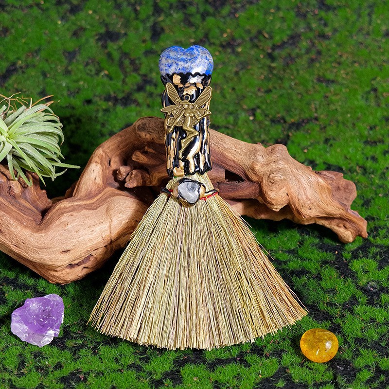 Enchanted Mini Witch Broom Crystal Protection Altar Tool Pagan Wiccan Decor Gift
