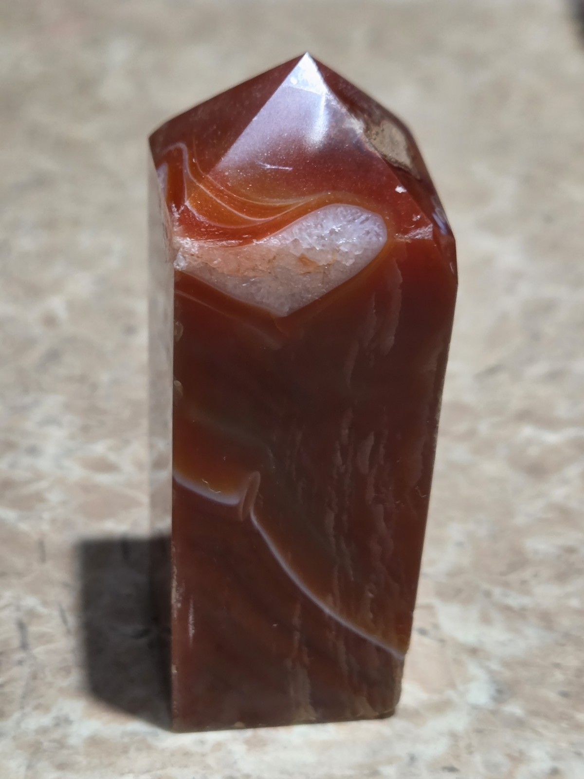 Crystal Red Carnelian Banded Agate Tower Point
