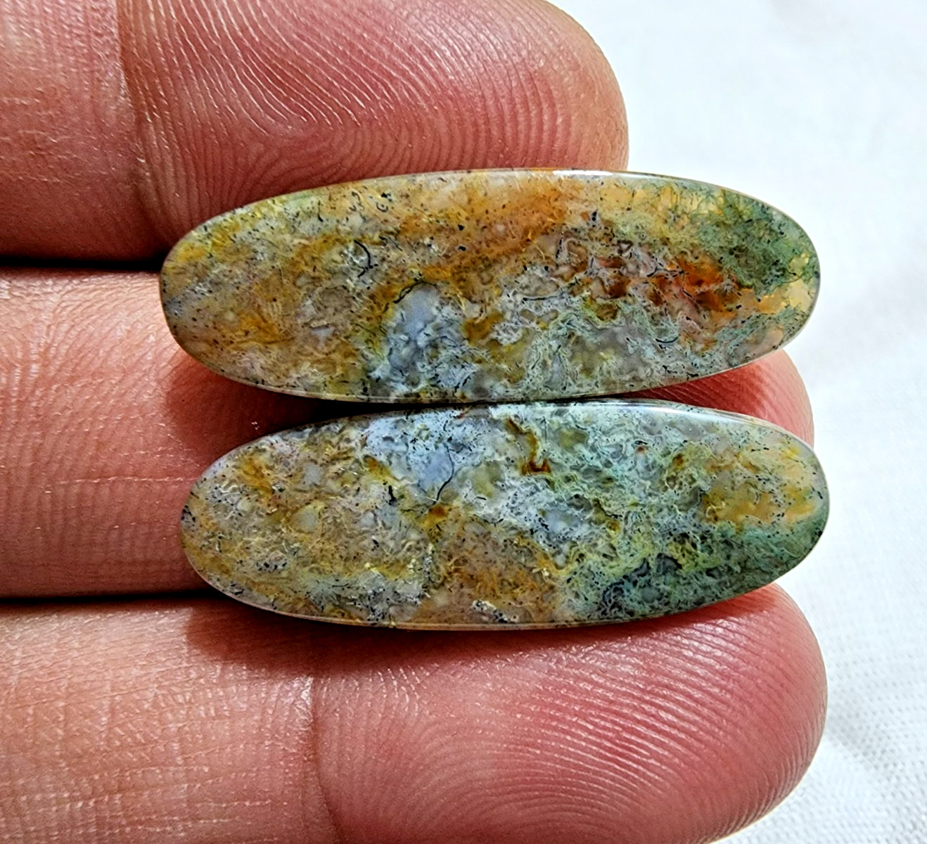 AAA+ Moss Agate Matching Pair Cabochon 25.15ct Loose Gemstone for Jewelry Making