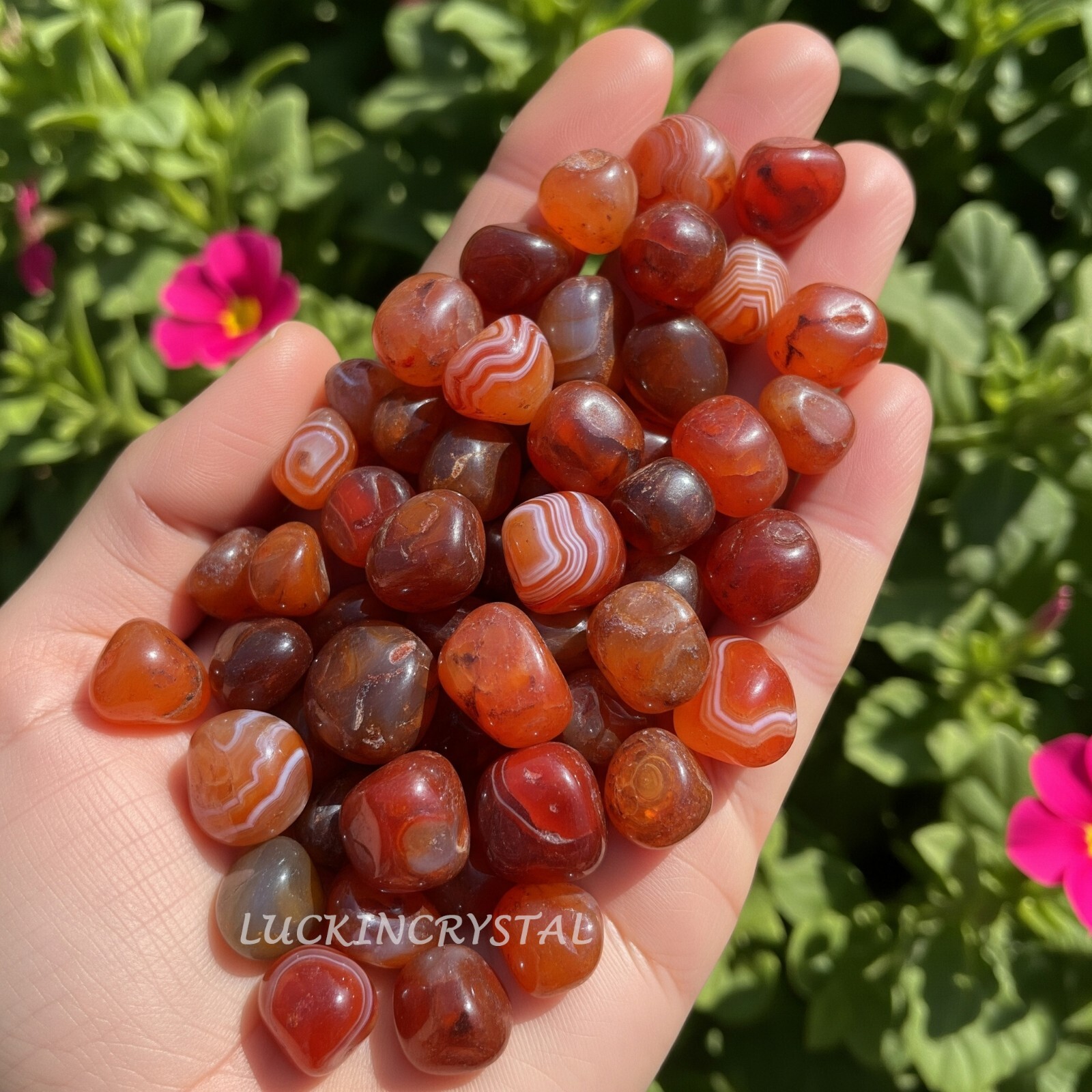 10Pcs Grade A+ Carnelian Tumbled Stones, 0.5-1″ Small Red Agate Polished Tumbled
