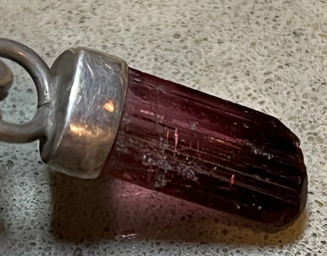 Natural Red Tourmaline Rubellite Crystal Specimen Sterling Pendant Necklace 3/4