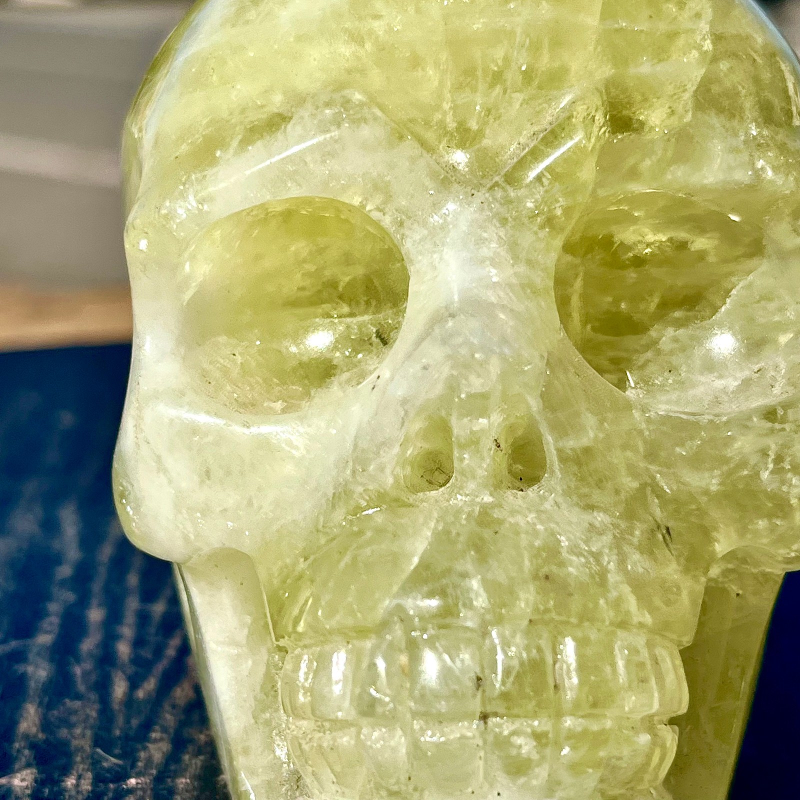 2.24LB Rare natural yellow crystal hand carved skull spiritual ornament