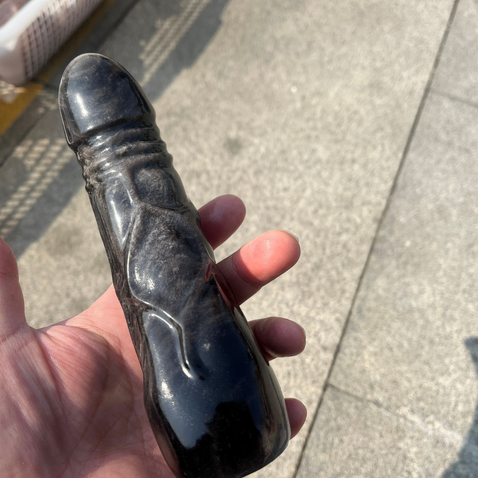 1PC Natural Silver Obsidian Quartz Carved Penis Sculpture Crystal Reiki Decor