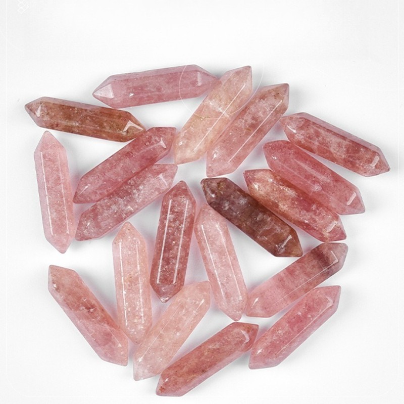 Natural Red Strawberry Quartz Double Point Hexagonal Prism Crystal Energy Stone