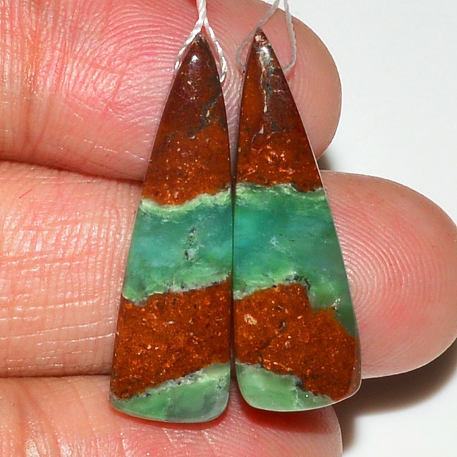 20Cts Natural Chrysoprase Gemstone Cabochon Side Drill Earrings 25x6mm #P2899