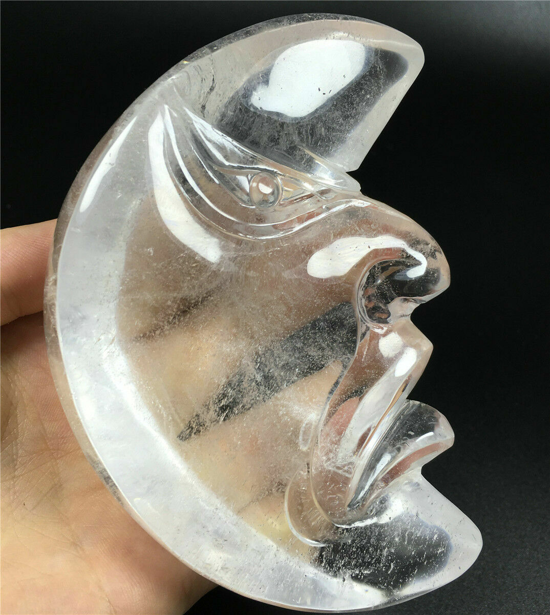 Hand carved! Natural Clear Quartz Crystal Carving moon Skull Healing 456g