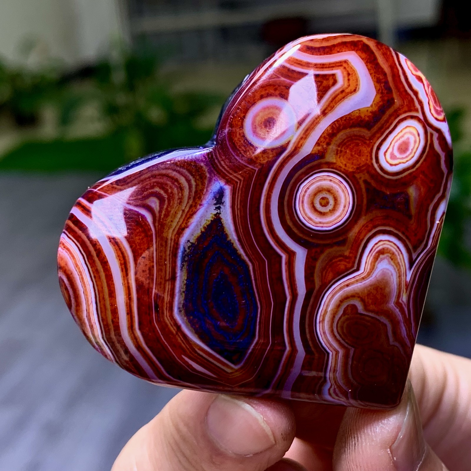 79G Natural colored striped agate crystal mineral heart shape