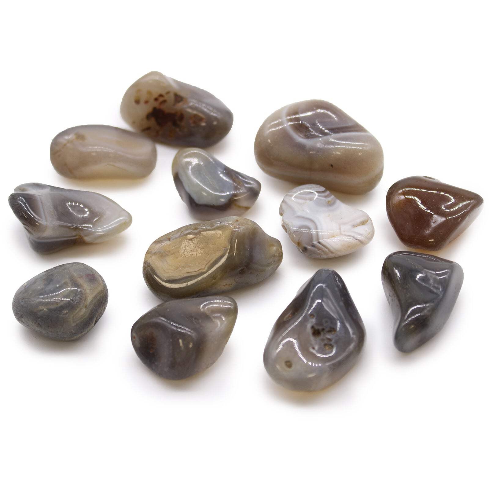 12x Grey Botswana Agate Tumble Stones Healing Gemstones 25-45mm