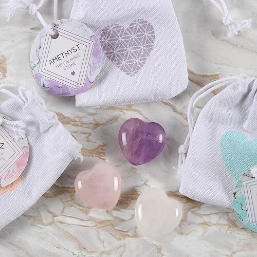 Semi-Precious Crystal Heart Gift, Clear Quartz, Amethyst, Rose Quartz
