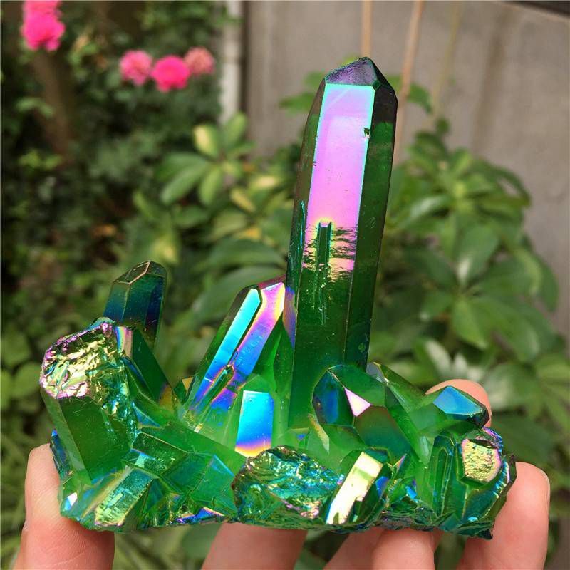 50g Natural Green Aura Quartz Titanium Energy Crystal Cluster VUG Specimen Stone