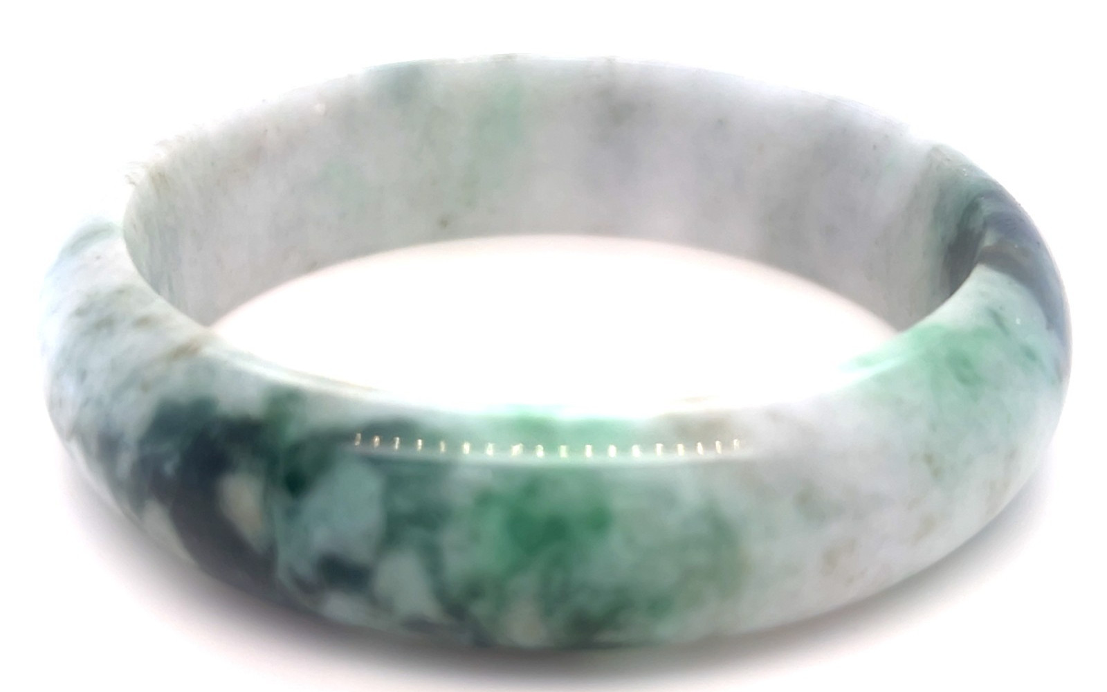 “Type A Burmese Jadeite Bangle Green with White Half Moon 57mm”