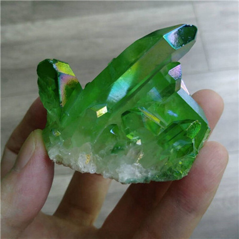 50g Natural Green Aura Quartz Titanium Energy Crystal Cluster VUG Specimen Stone