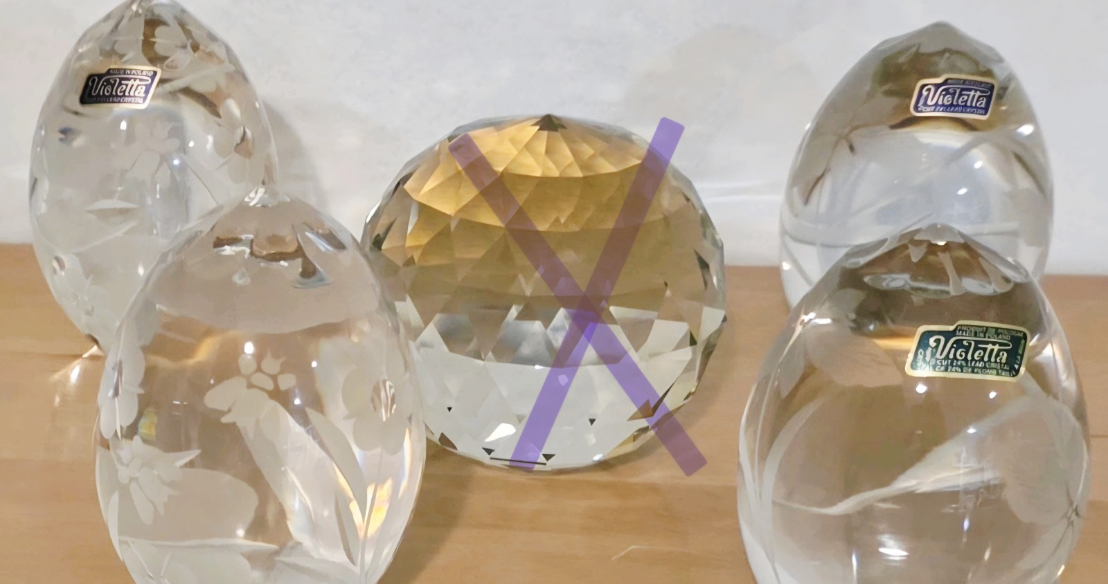Hand Cut- Polish Made- Etched Crystal- 24% Lead Eggs (4ct.)- “Violetta”