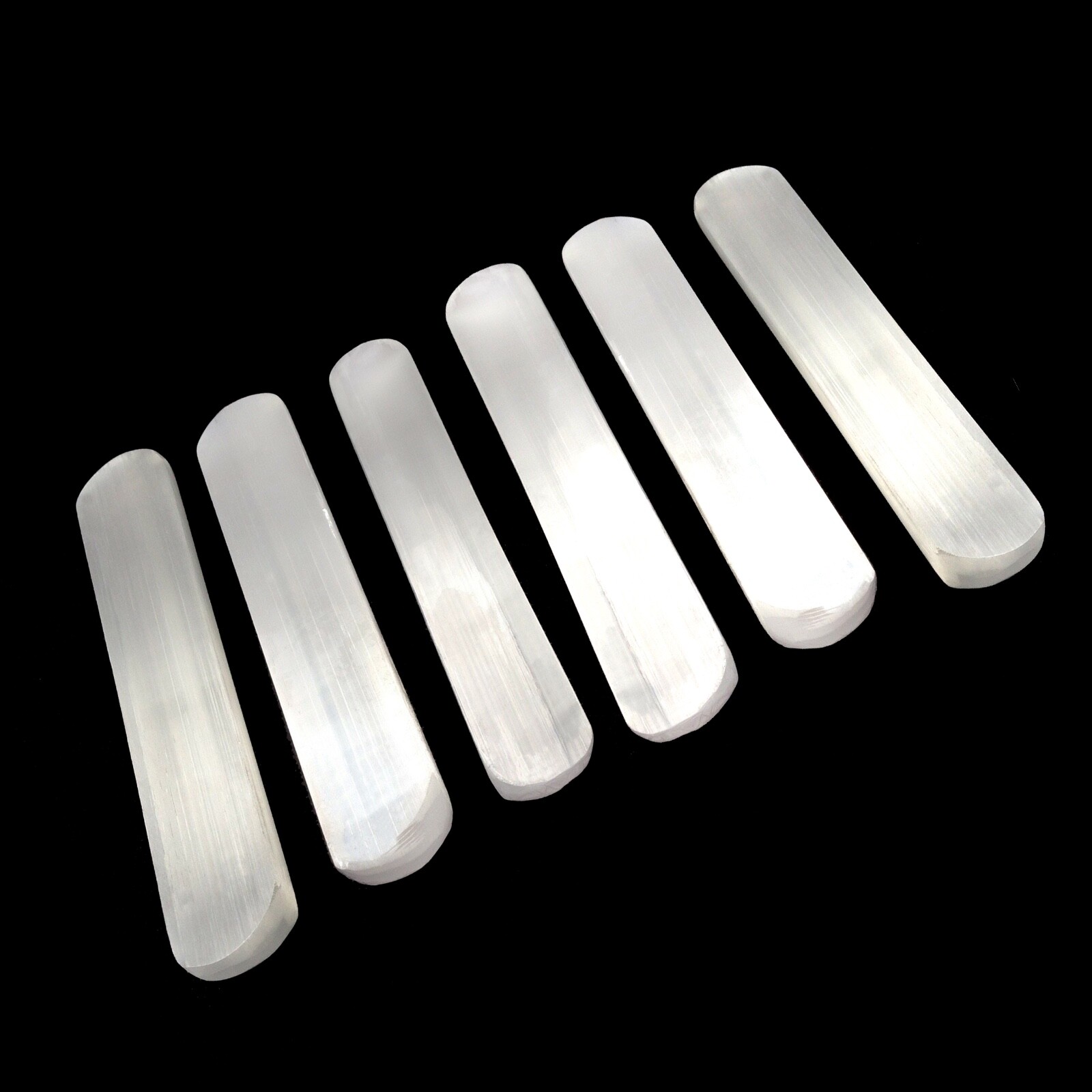 XL Selenite “Charging” Plate LOT of 6 Smooth Crystal Logs Polished Massage Wand