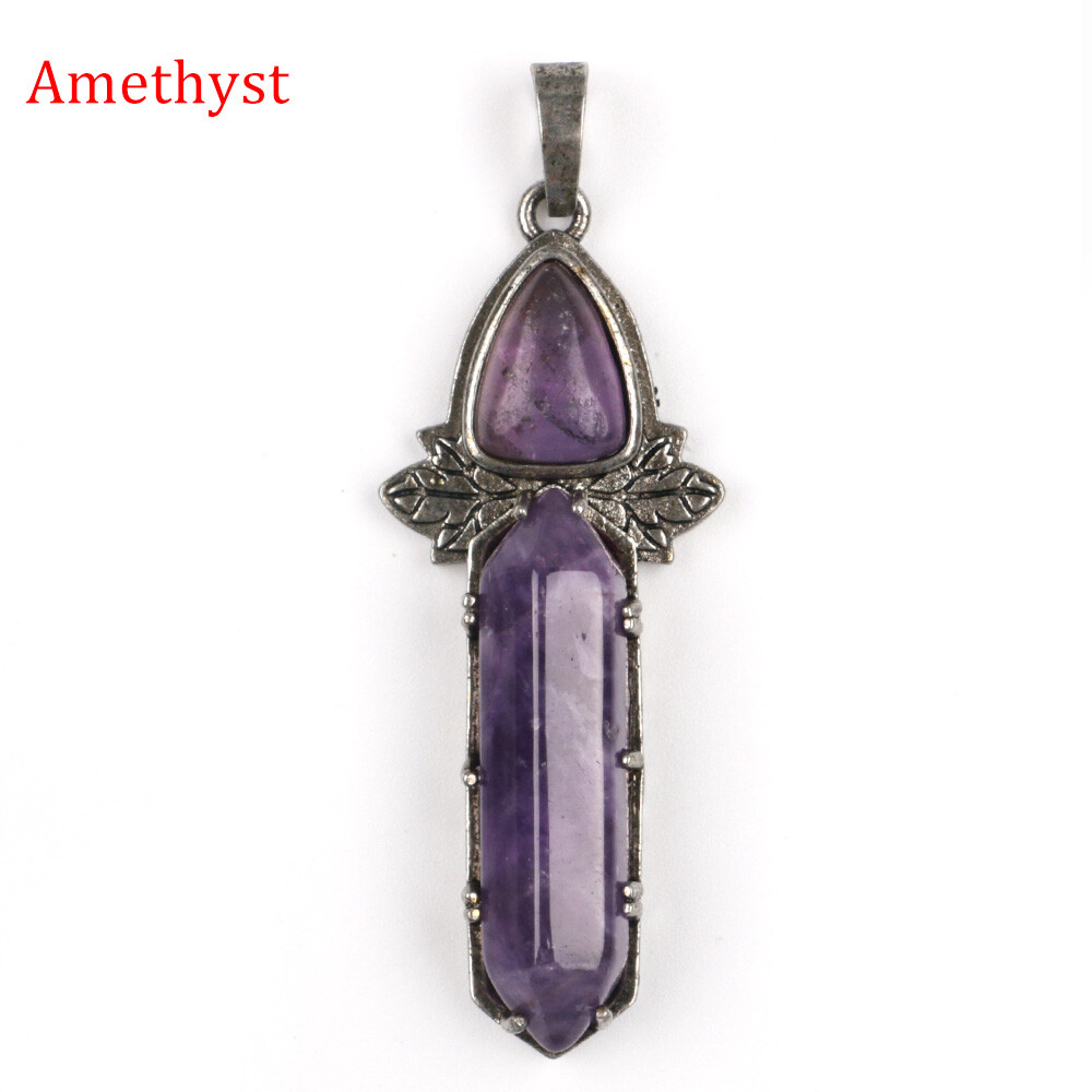 Natural Chakra Crystal Double Point Hexagonal Cone Column Wand Pendant Triangle
