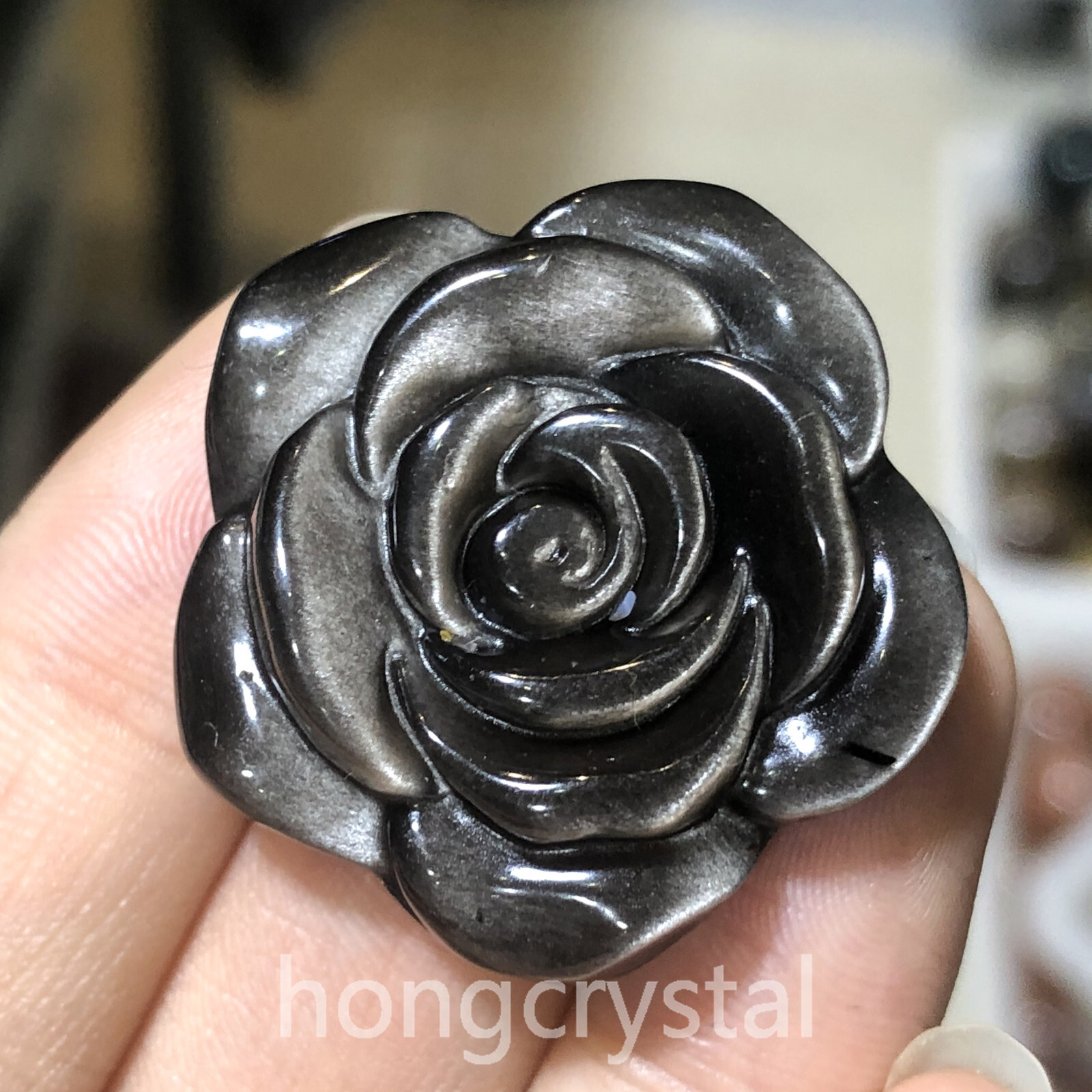 1PC Natural Silver obsidian Quartz Crystal Carved Flower Skull Reiki Healinggift