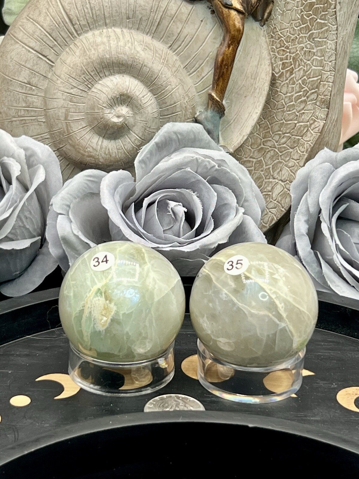 Natural Garnierite Green Moonstone Sphere blue & silver flash Free ship & Gift