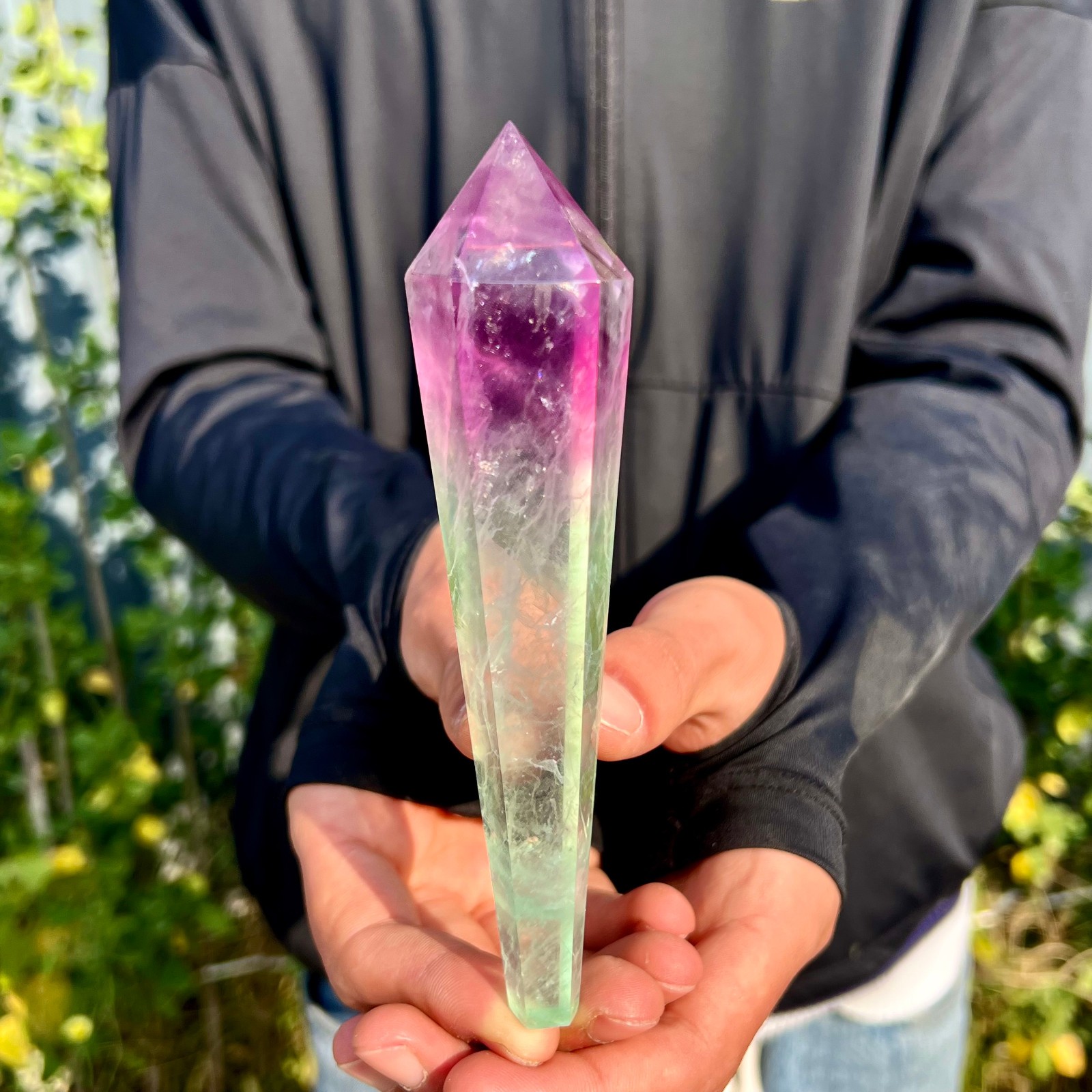 197G Natural colored fluorite quartz magic scepter crystal tower point gemstone