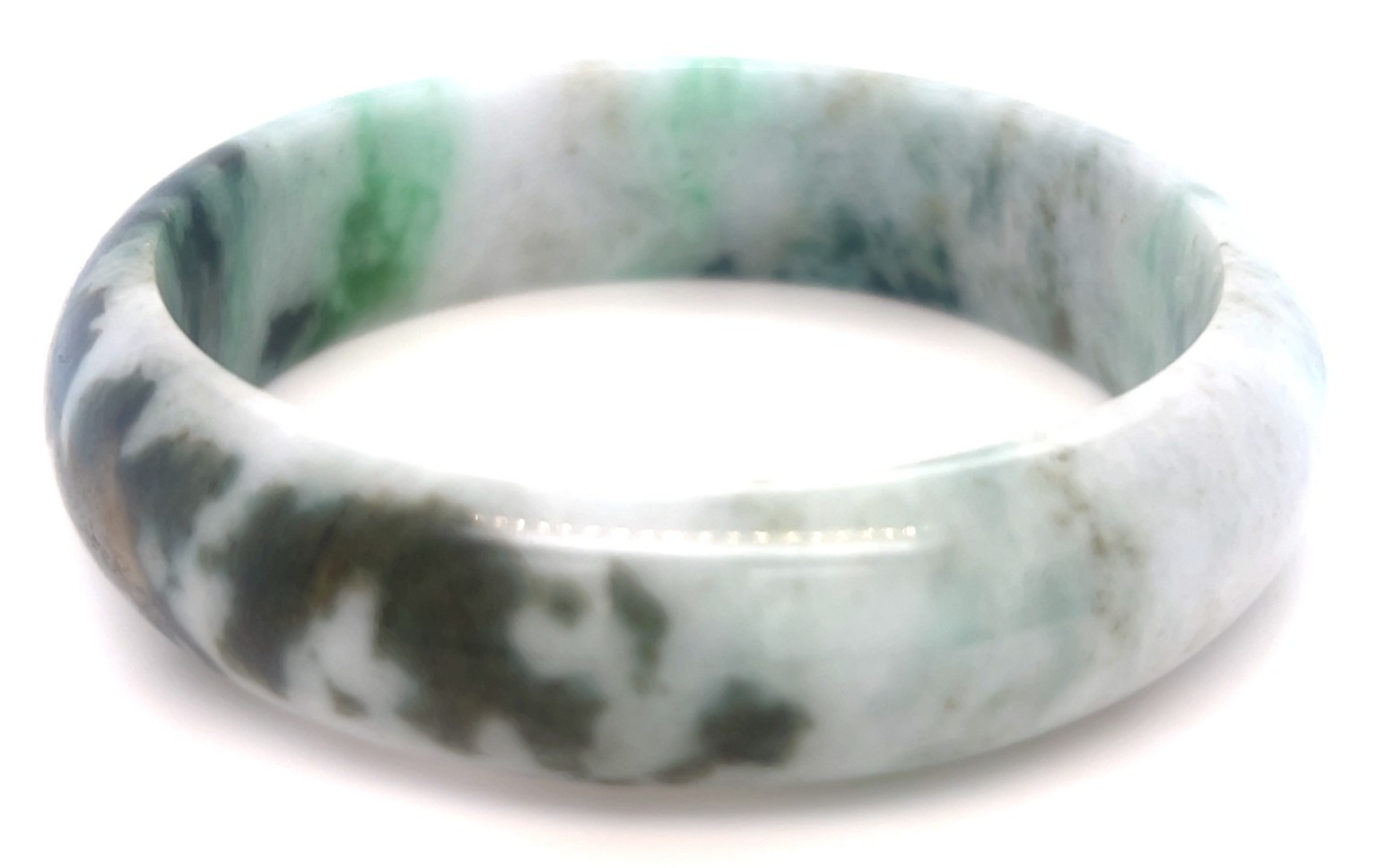 “Type A Burmese Jadeite Bangle Green with White Half Moon 57mm”