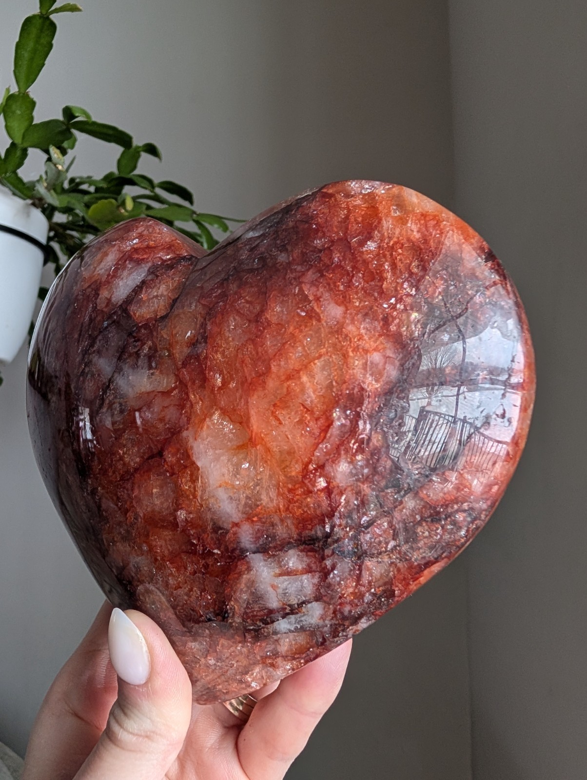 Fire Quartz Heart Carving Crystal Gemstone Large Big Point Chakra Reiki
