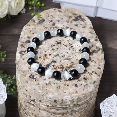 Selenite Tourmaline 7 Mm Beaded Round Bracelet Fashion Jewelry Crystal Gift