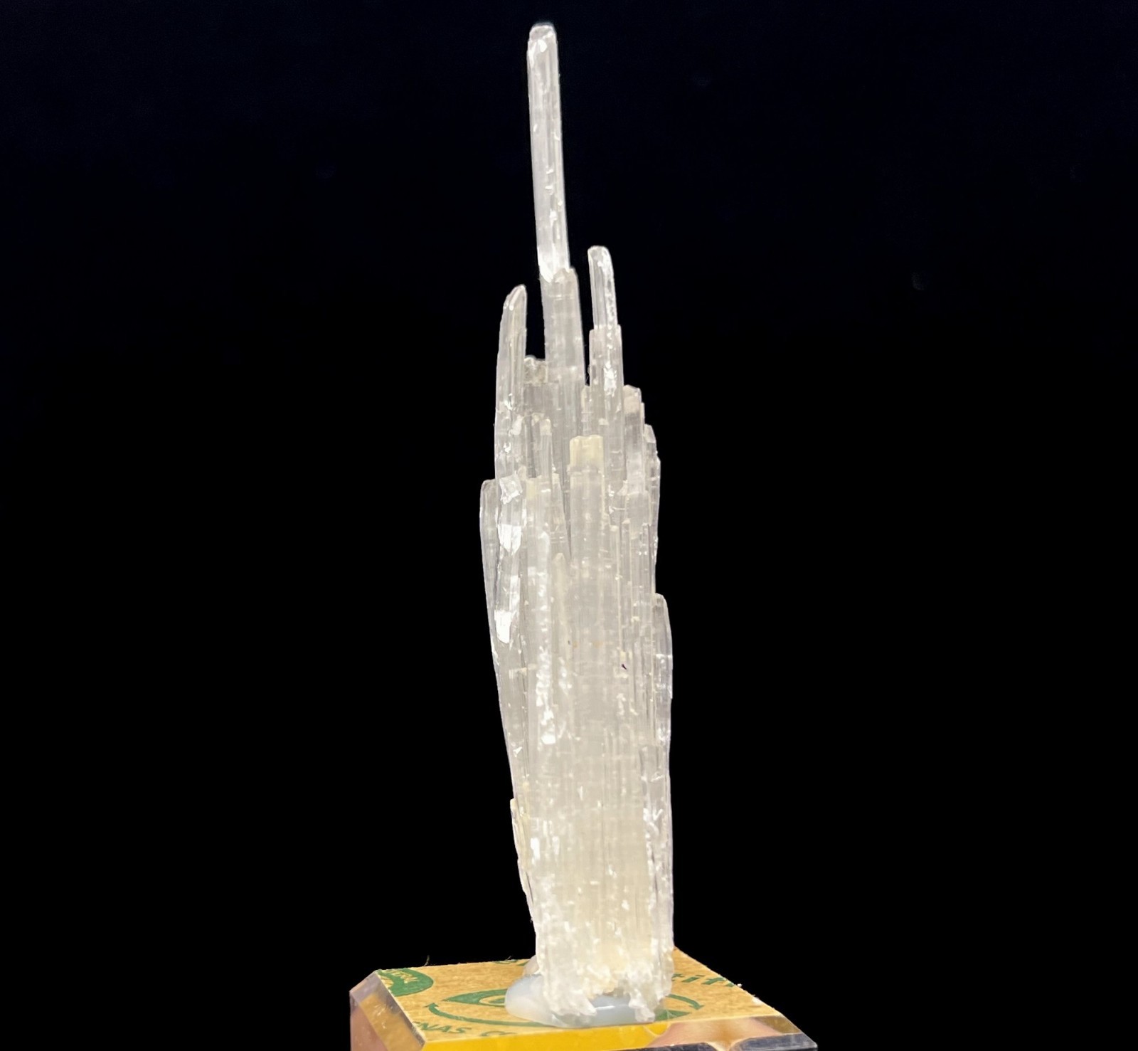 100mm Clear Selenite cluster mounted on acrylic base, Natural Mineral Specimen