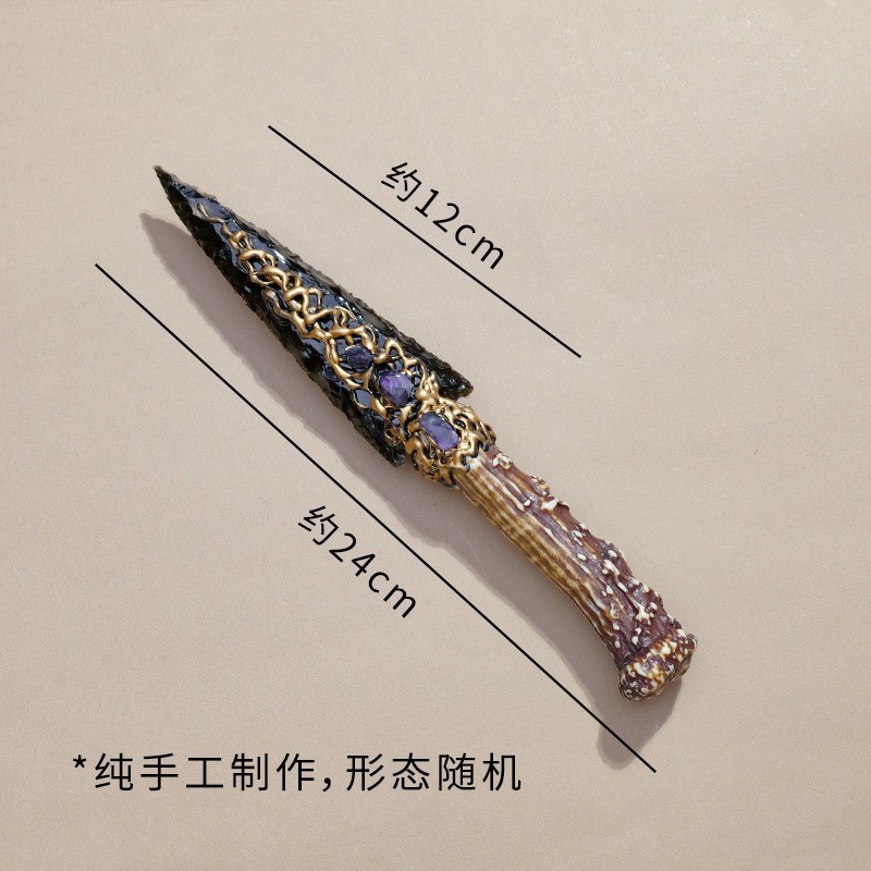 Natural obsidian rough stone knife, obsidian dagger, crystal ore handmade stone
