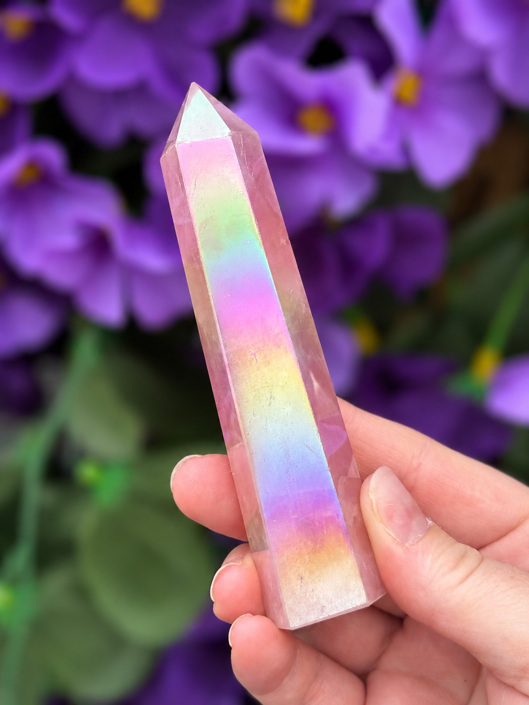 Angel Aura Rose Quartz Crystal Tower Wand Obelisk Point Home Decor NEW