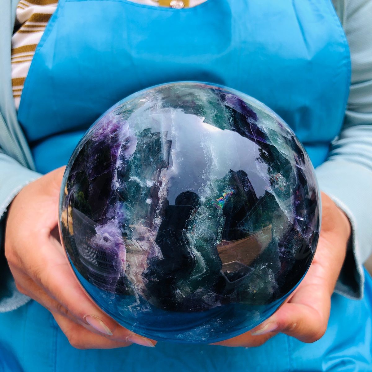 6.4 LB Natural Rainbow Fluorite Sphere Collectible Decor Healing Stone 5479