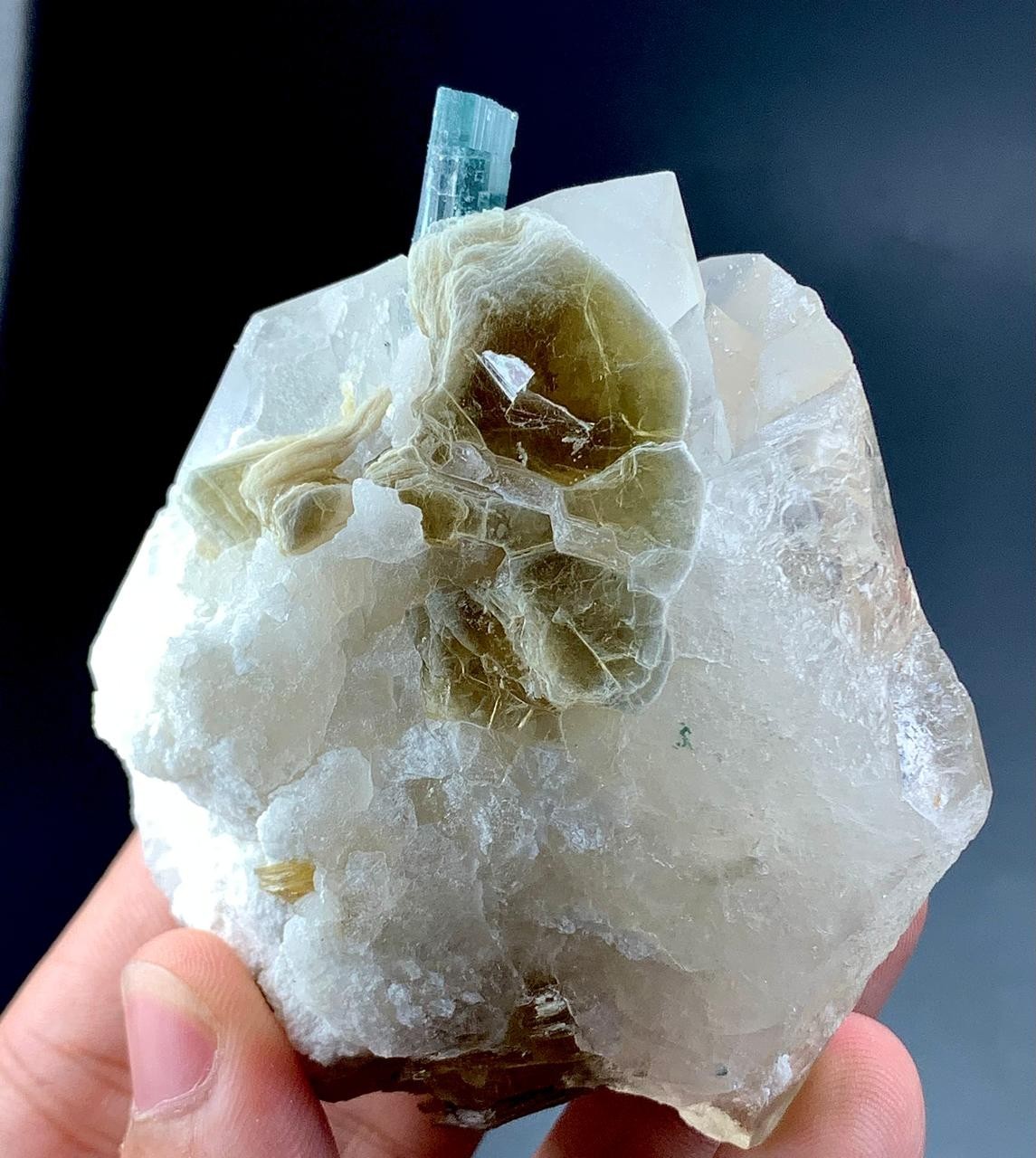 966 Carat Blue Tourmaline Crystal With Quartz Specimen From Afghanistan