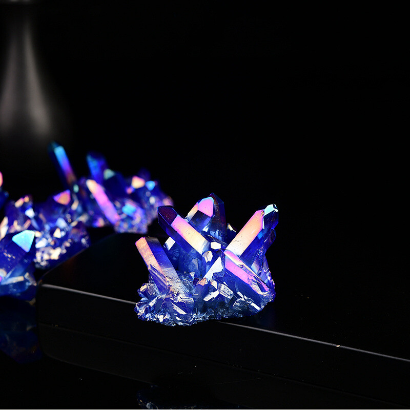 50g Natural Aura Blue Titanium Quartz Crystal Cluster VUG Specimens Stone Reiki