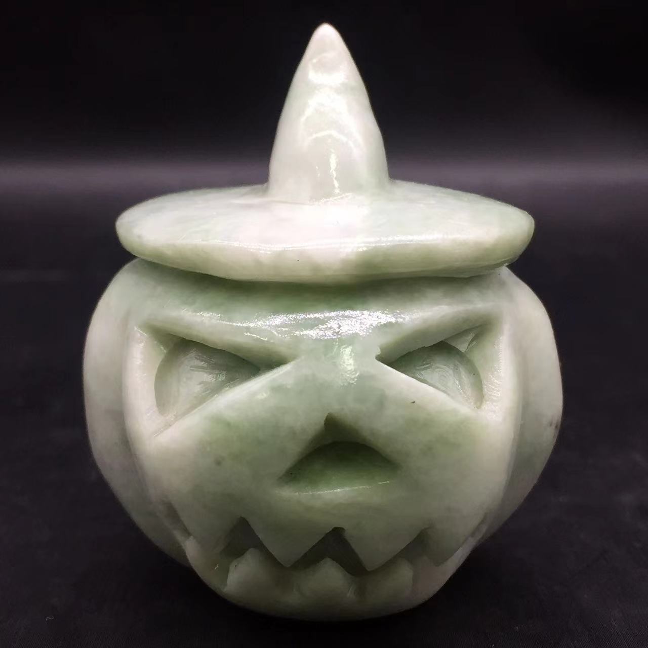 Natural LuShan Jade Crystal Carved Pumpkin Halloween Decoration Healing 1PC