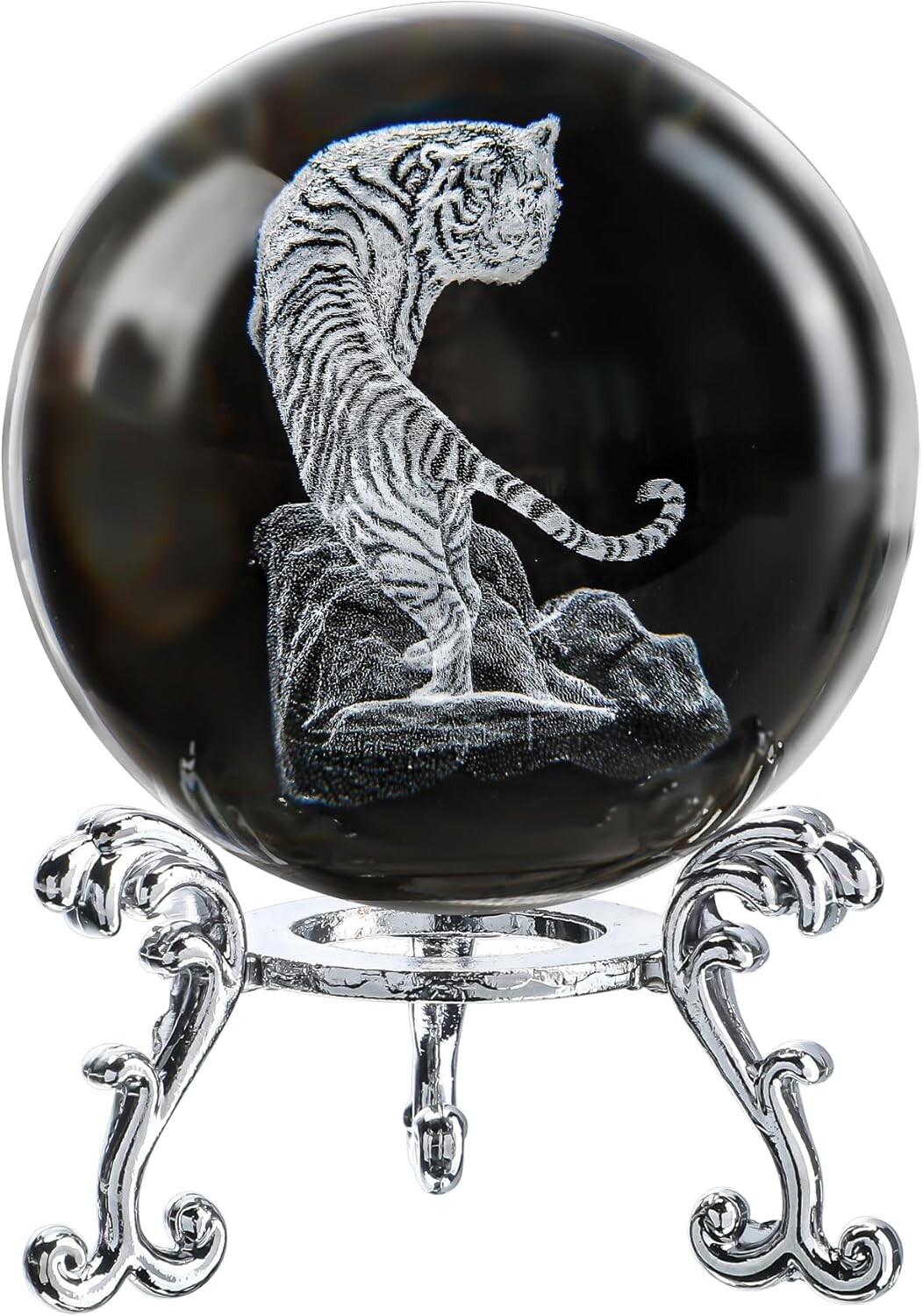 ZEERSHEE 2.3 Inch 60mm 3D Tiger Crystal Ball Figurine Laser Engraved