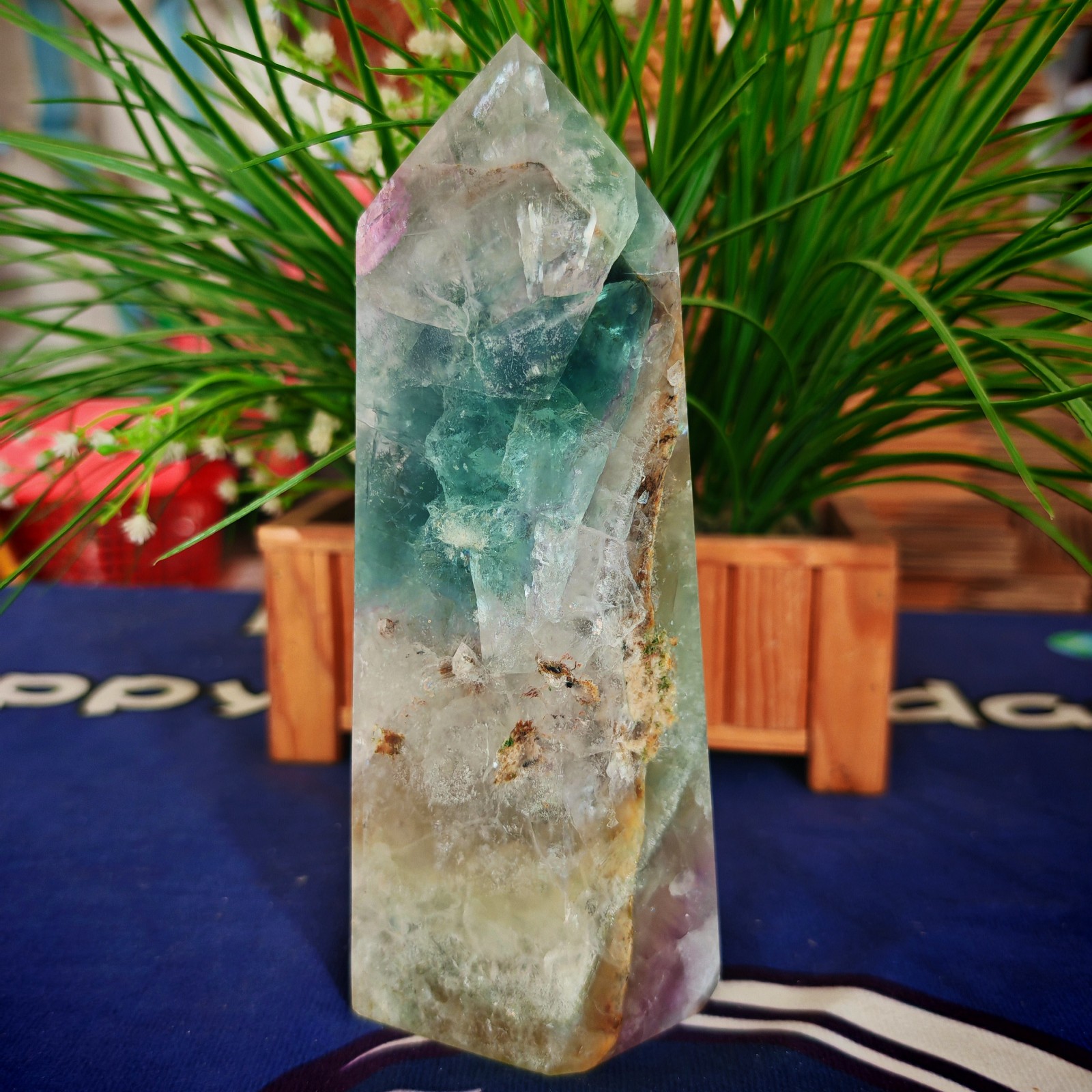4.95LB Polishing and healing of natural colored fluorite crystal tower 2250g