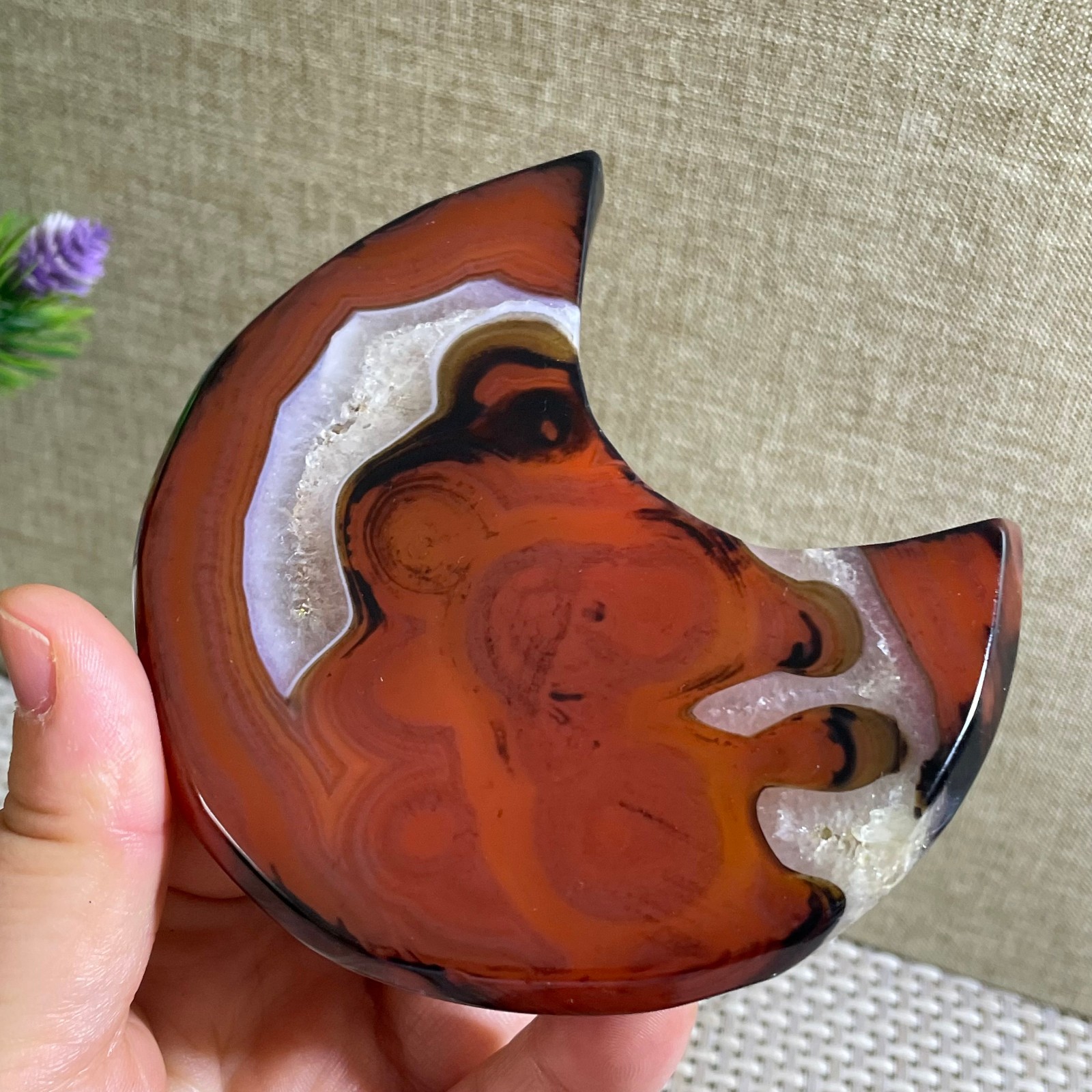 161g Natural striped agate crystal moon shaped quartz healing