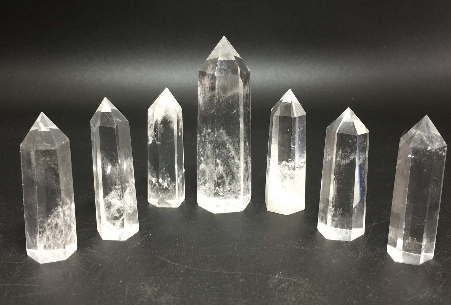 7 (SEVEN) NATURAL CLEAR QUARTZ CRYSTAL TOWER POINT POLISHED HEALING WAND SET