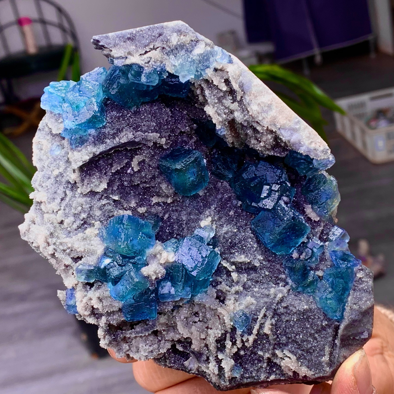 1.36LB Natural transparent purple cubic fluorite mineral sample Inner Mongolia