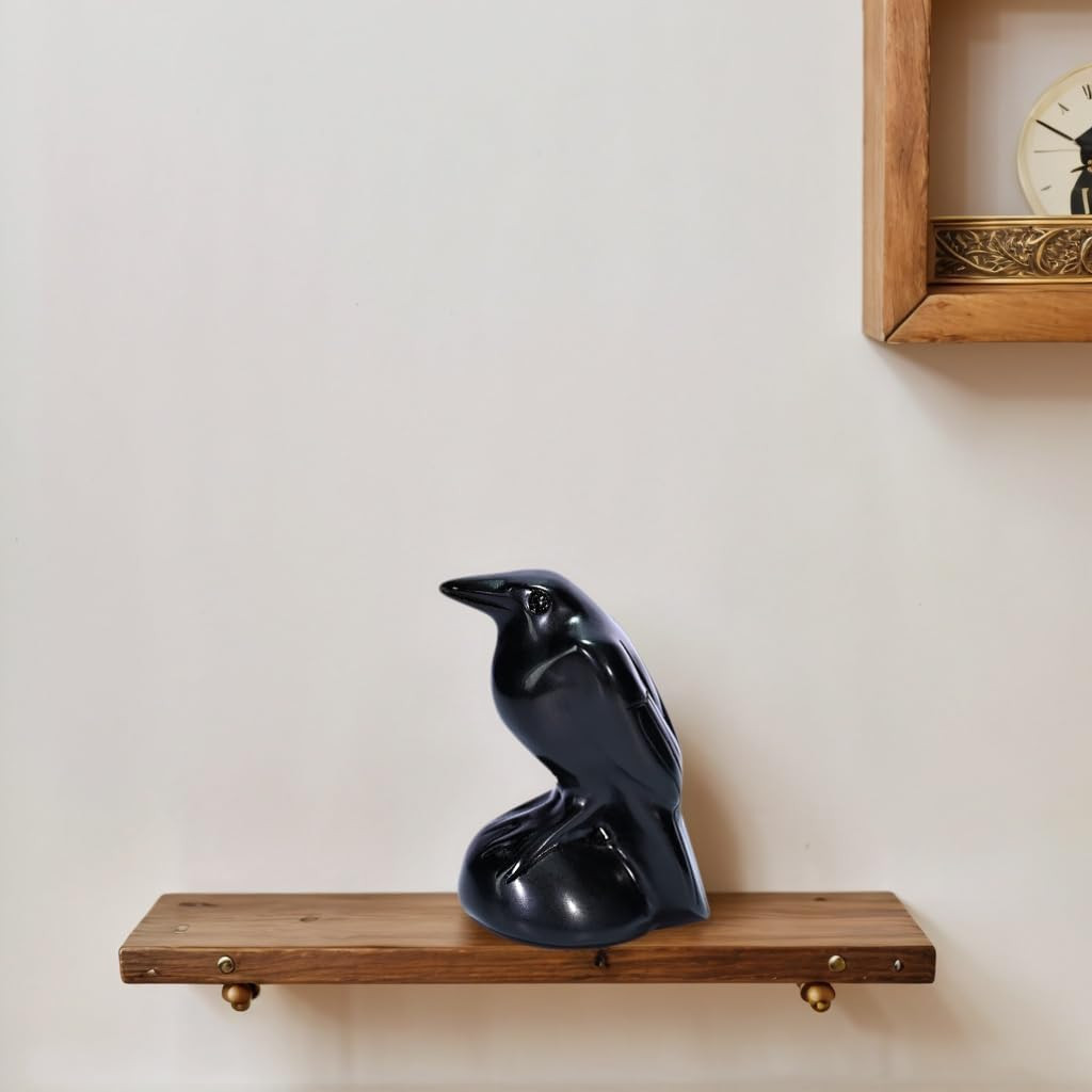 Obsidian Crystal Raven Statue 2″ Natural Crystal Crow Figurine Healing Stone Rav