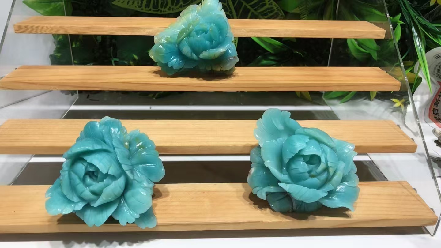 1pc Natural Amazonite Quartz Carved Flower Skull Crystal Reiki Healing Decor