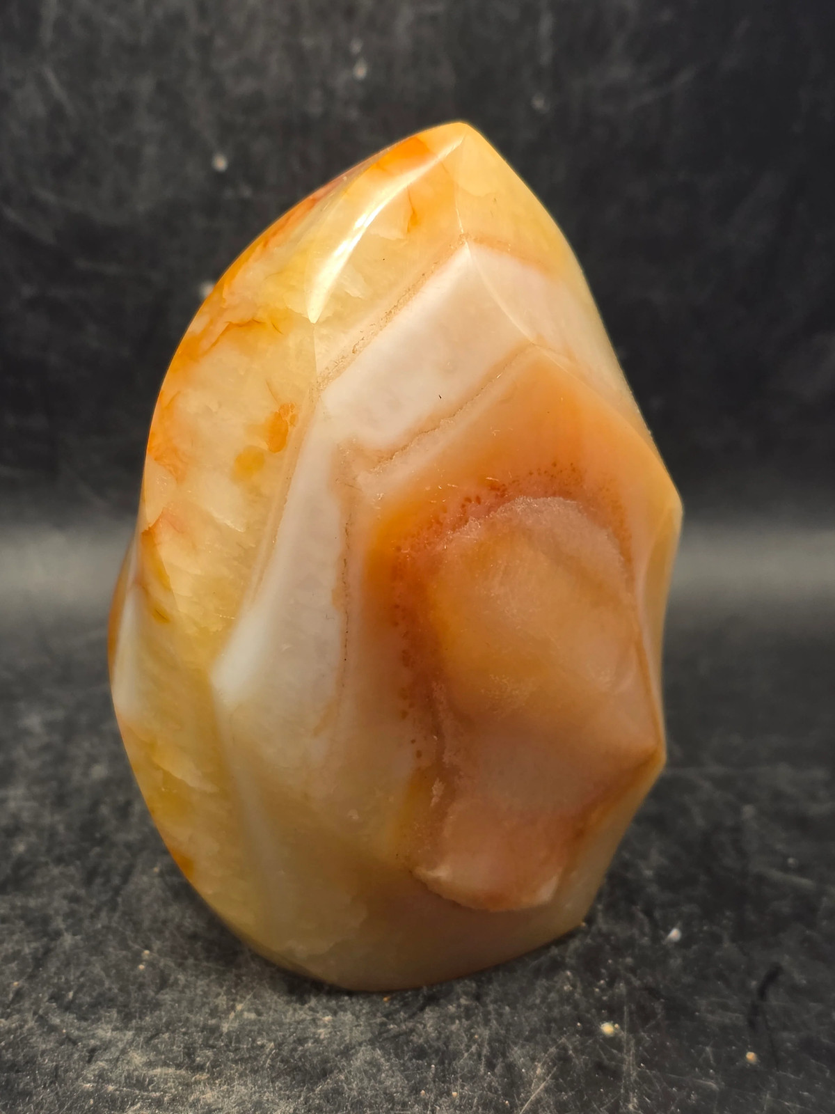 Carnelian agate flame tower! 12 ounces, 3.3 inches tall, 2.2″ wide!