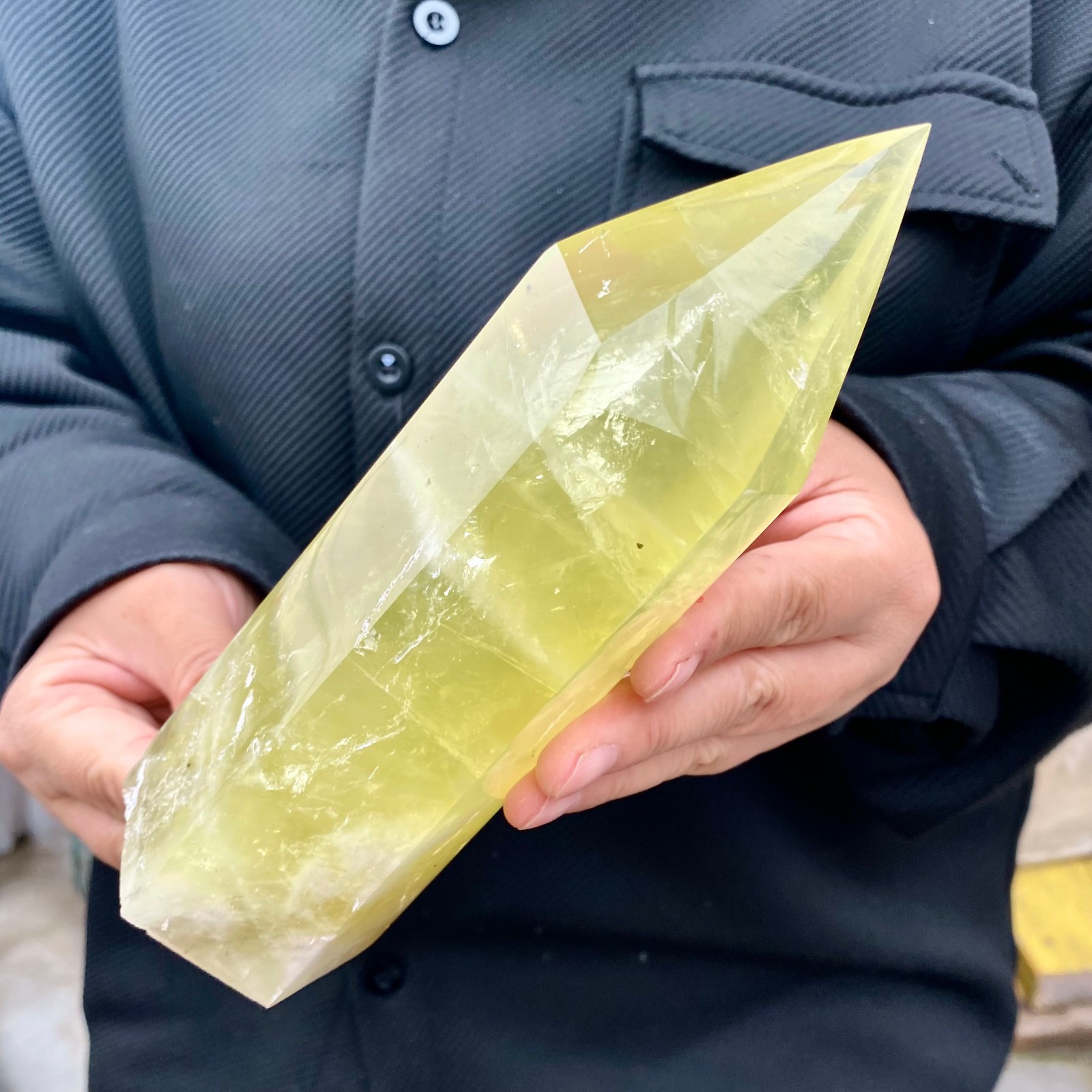 1.92LB Natural yellow crystal obelisk Crystal energy column Reiki healing-