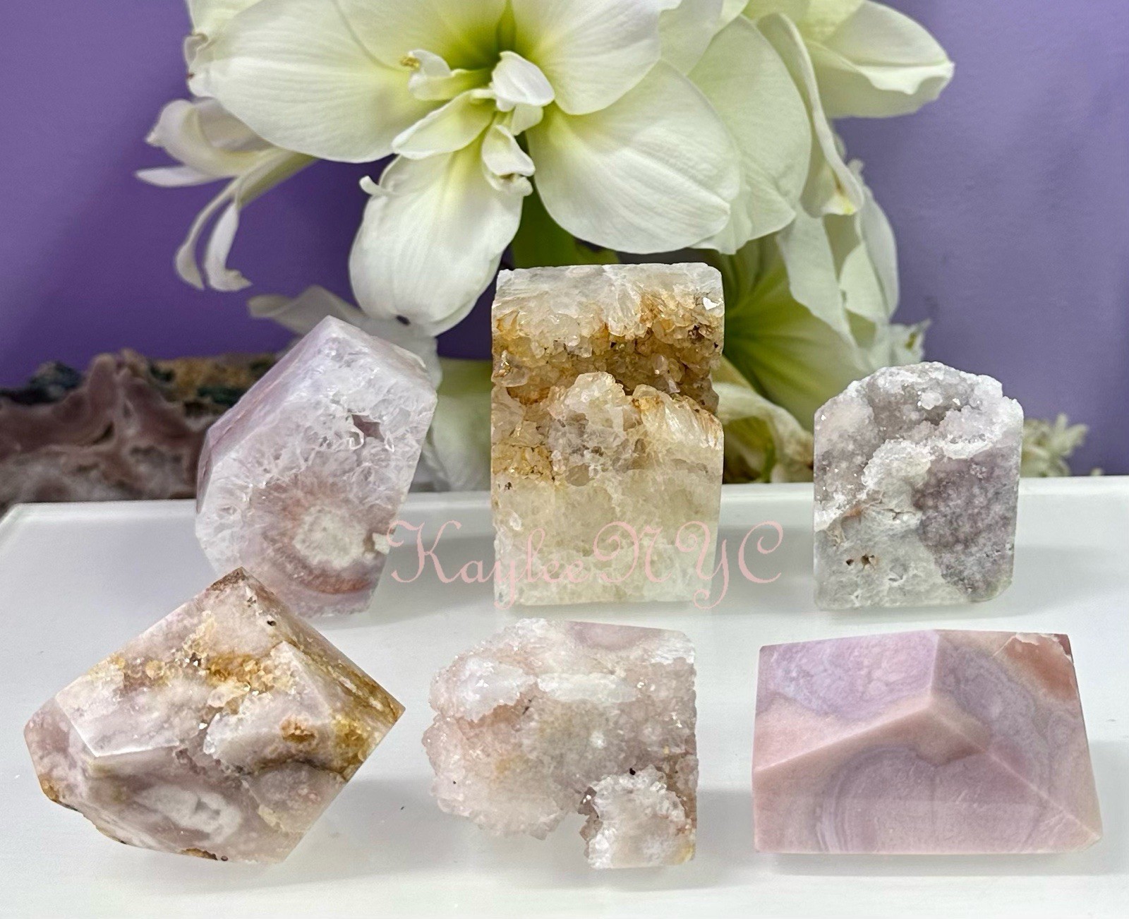 Wholesale Lot 2 Lbs Natural Pink Amethyst W Flower Agate Freeform Crystal