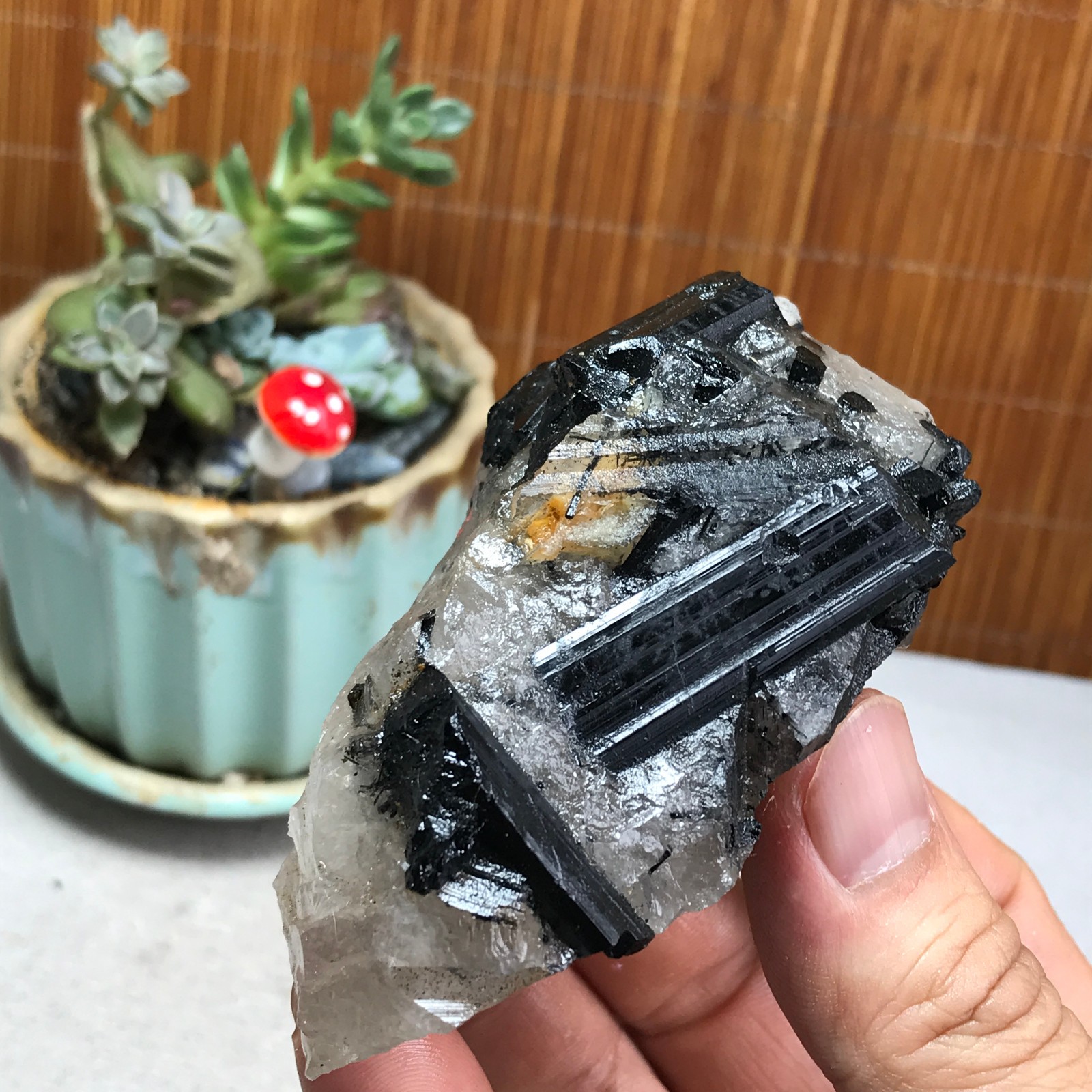 201g Natural Beautiful Black tourmaline Quartz specimen Crystal Healing A6195