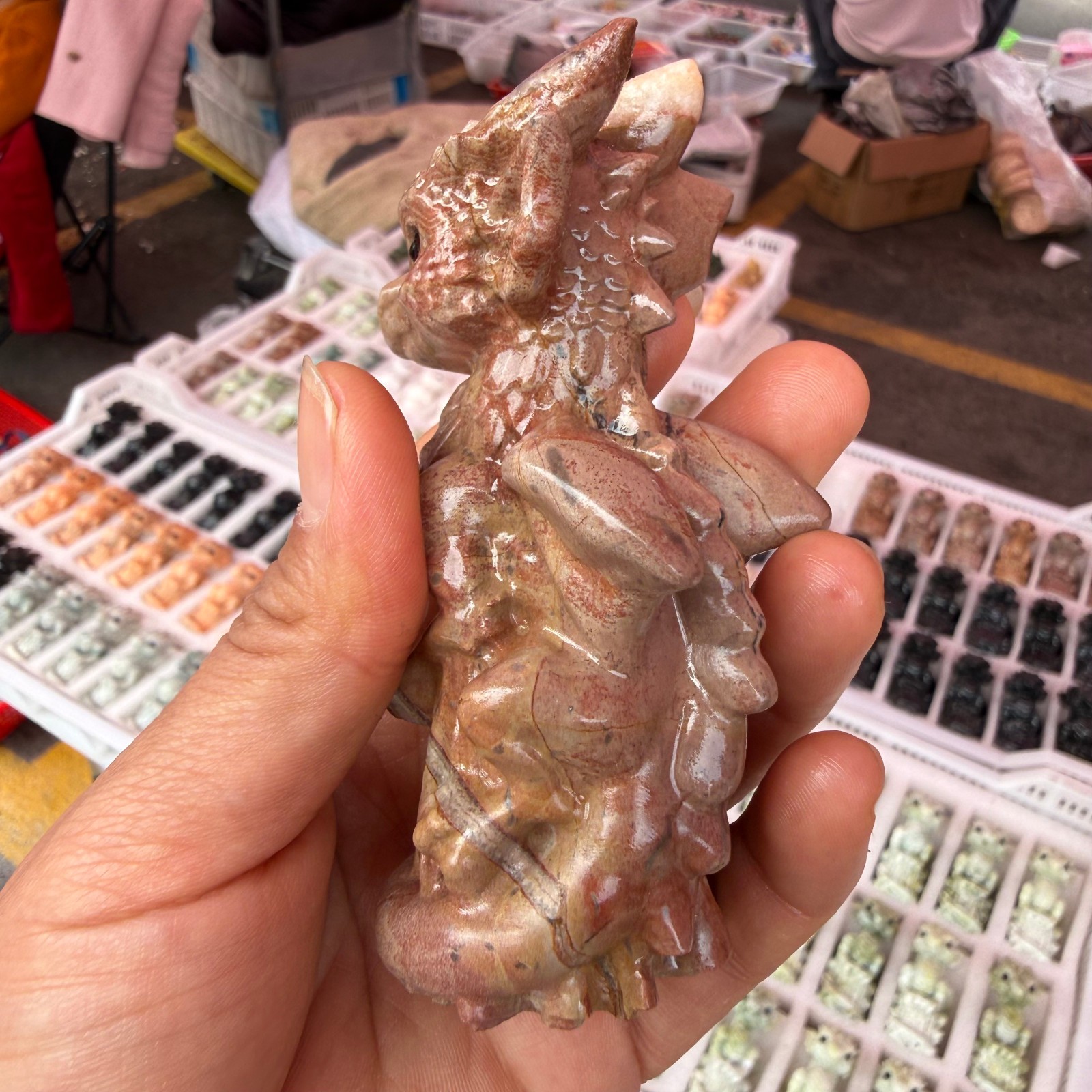 1pcNatural Five-color Jade Quartz Carved Little Dragon Skull Crystal Reiki Decor