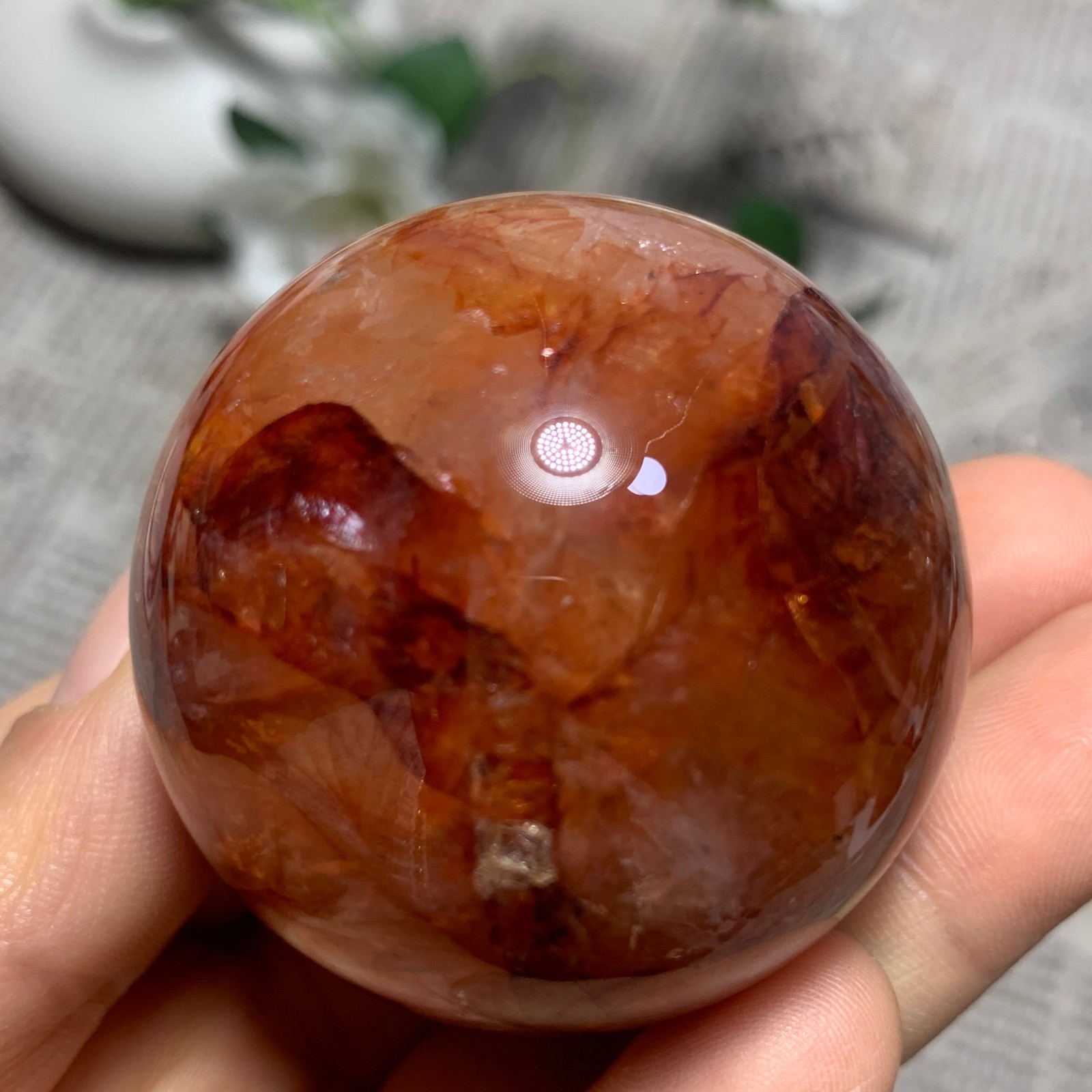 160g Natural Red Gum Flower Ball Crystal Sphere Specimen Energy Healing Reiki