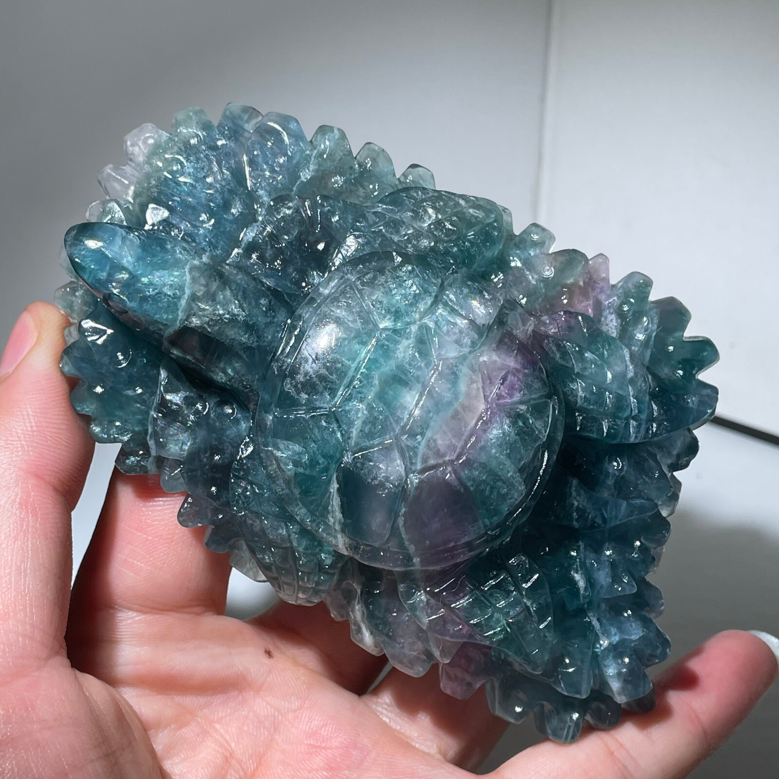 280g Natural Color fluorite Quartz Crystal sea turtle Skull Reiki Healing Gift